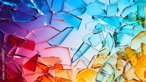 Shards of broken colored glass on a colored gradient background