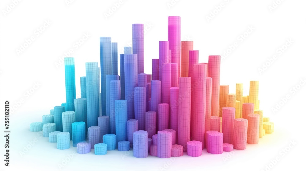 3d colorful graph, colorful colored bars. Data Analytics. on a white background.