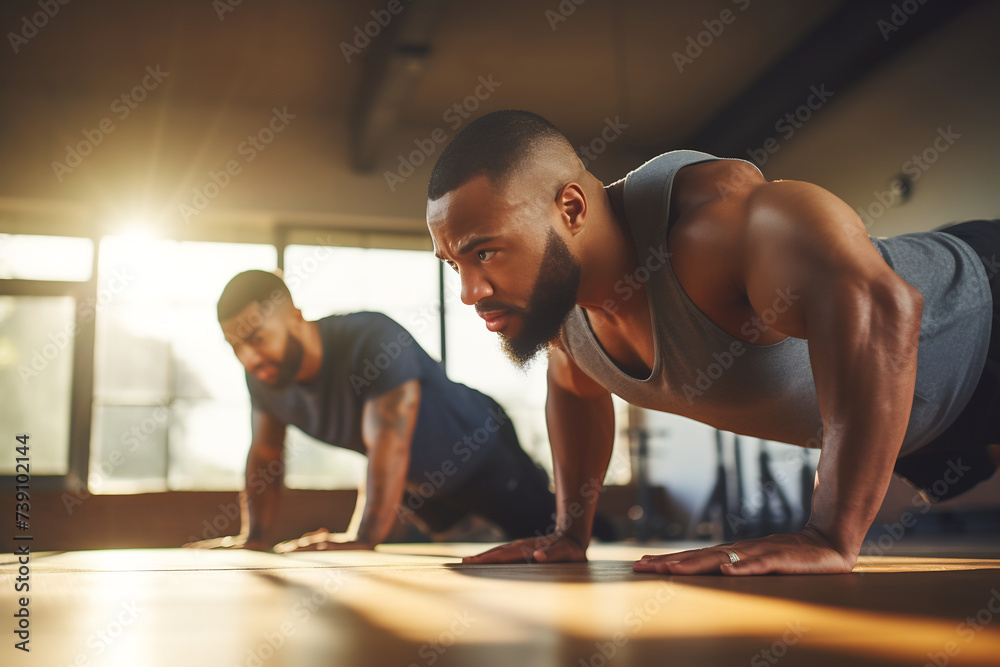 Dedicated Man Engaged in Push-Up Exercise During Intense Gym Workout. Commitment to Fitness Dedicated Man Engaged in Push-Up Exercise During Intense Gym Workout. Commitment to Fitness