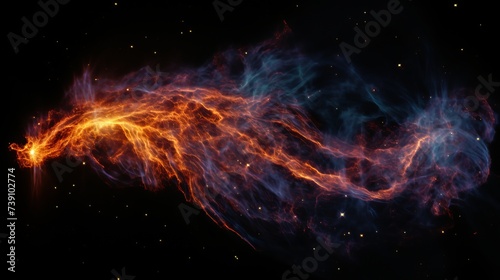 The Veil Nebula or The Witch's Broom Nebula is a cloud of heated and ionized gas and dust in the constellation Cygnus. Retouched colored image. photo