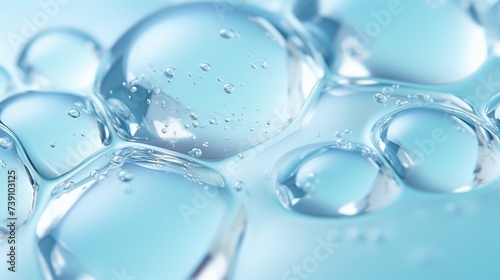 Transparent gel with bubbles close-up. The texture of gel cream. Oxygen bubbles in clear blue water, close-up. Mineral water. Water enriched with oxygen