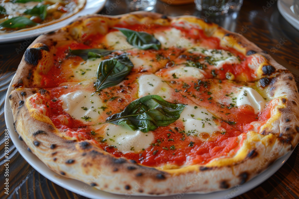 Neopolitan Pizza served on a wooden board from the brick oven