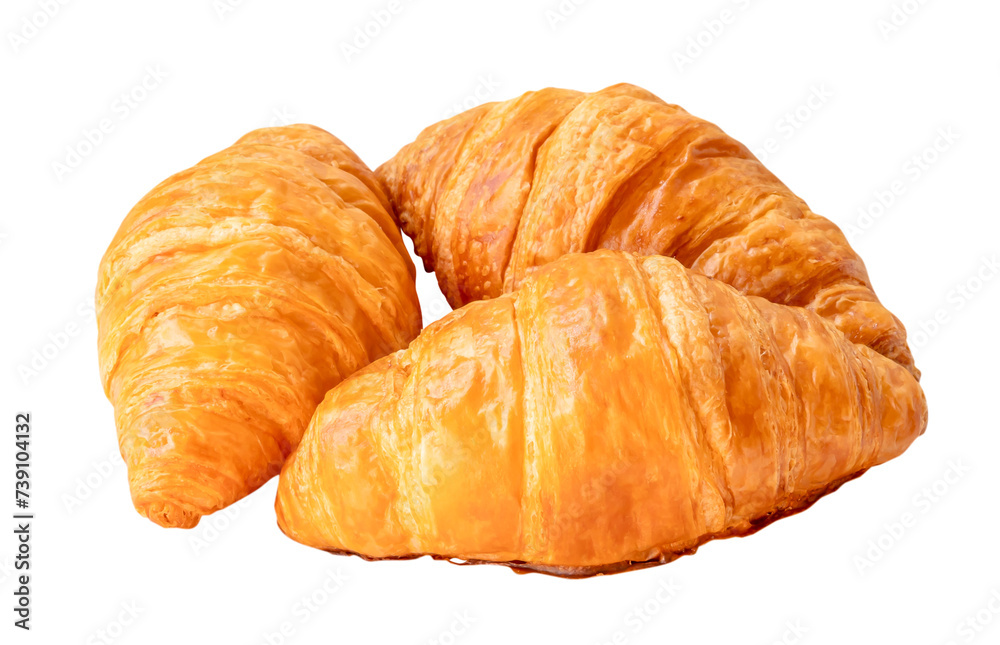 Top view of French croissants in stack isolated on white background with clipping path