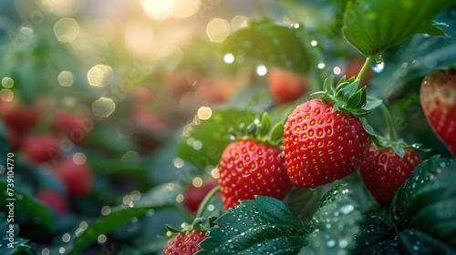 Ripe srawberries in garden. photo