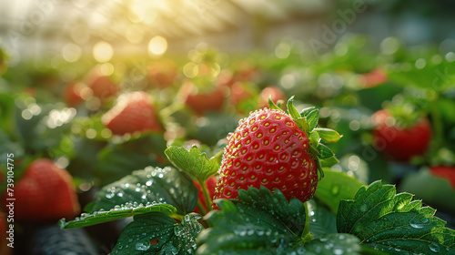 Ripe srawberries in garden. photo