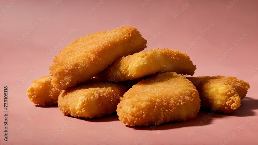 fried chicken nuggets on a pink surface