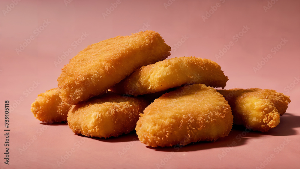 fried chicken nuggets on a pink surface fried chicken nuggets on a pink surface