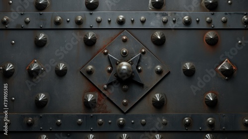 Robust steel plate adorned with rivets for industrial durability. Ai Generated