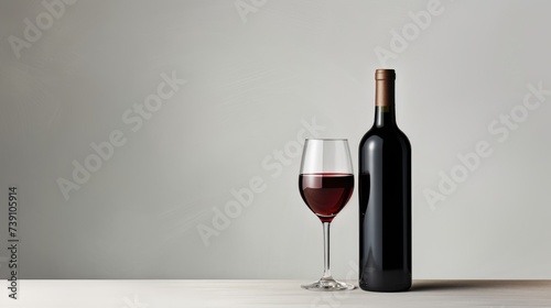 A red wine bottle and glass on a clean, empty background. Ai Generated