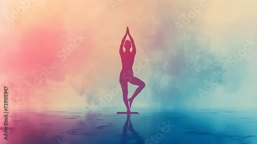Yoga Practice Silhouette Against Colorful Sky