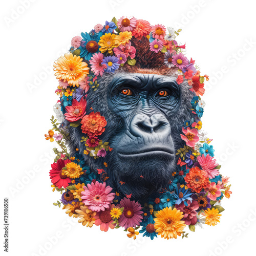 gorilla made of flowers water painting vintage vivid colors