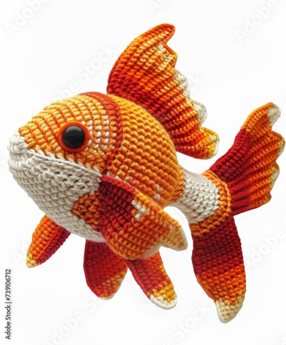 Illustration vector designs a handcrafted style amigurumi goldfish with detailed crochet patterns and vibrant yarn colors White background photo
