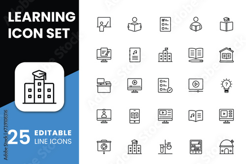 Learning Icons in Line Style for Any Purposes. Perfect for website mobile app presentation. Suitable for any user interface and user experience
