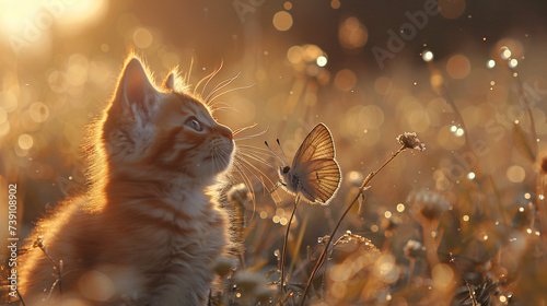 Butterfly and kitten.