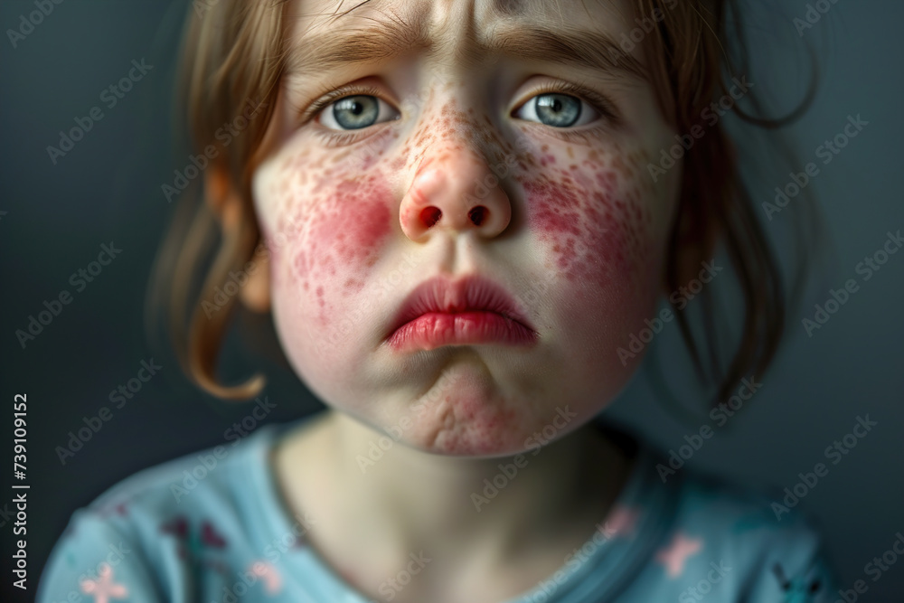 Depiction of a child's face with swelling lips and tongue, portraying a