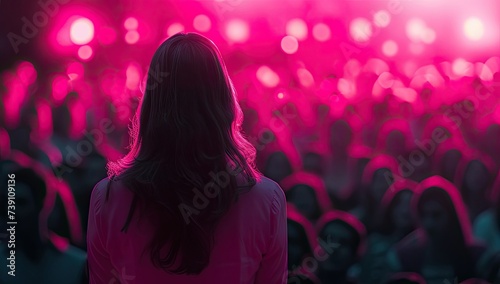 woman stand up public speaking in front of audience