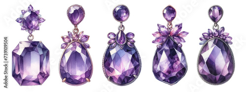 Amethyst earrings watercolor illustration material set