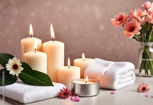 spa still life with candles and flowers