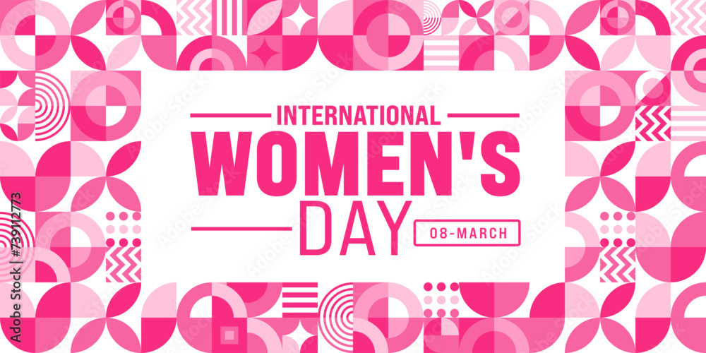Naklejka premium 8 March International Women's Day geometric shape pattern background. use to background, banner, placard, card, and poster design template. vector illustration.
