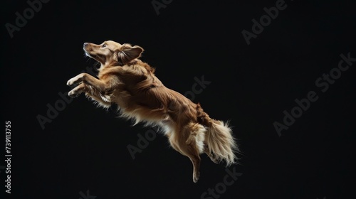 Dog jump on a black background. Flying animal. © Vladimir