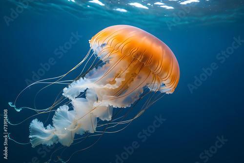 jellyfish swims in the blue sea, underwater world, ocean, animal, underwater