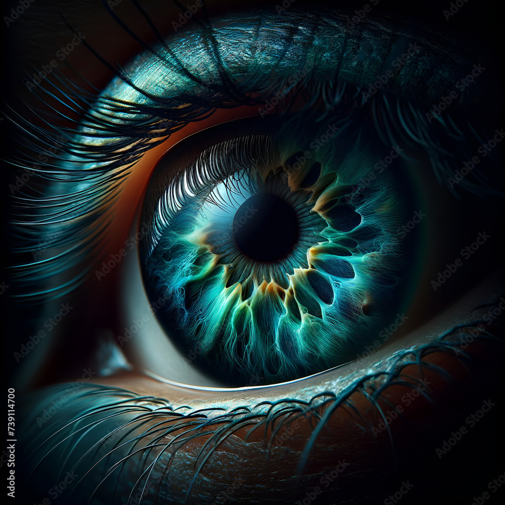 Macro photography of an eye with mixed colors
