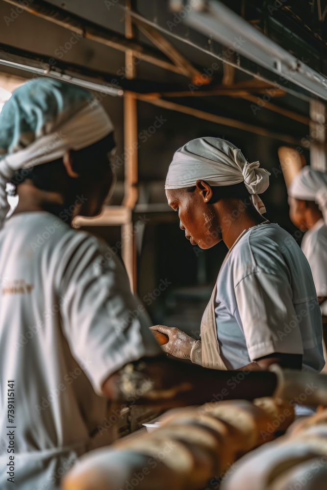 Workers working in a factory preparing bread Workers working in a factory preparing bread