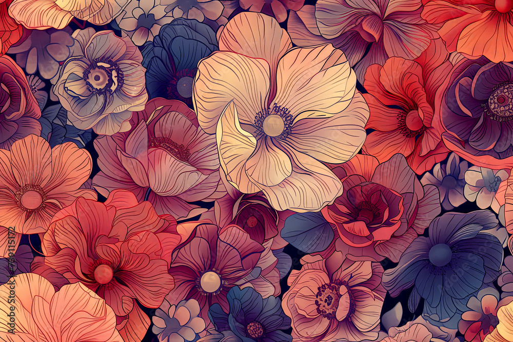 Artistic illustration of very cute little flowers bright colors