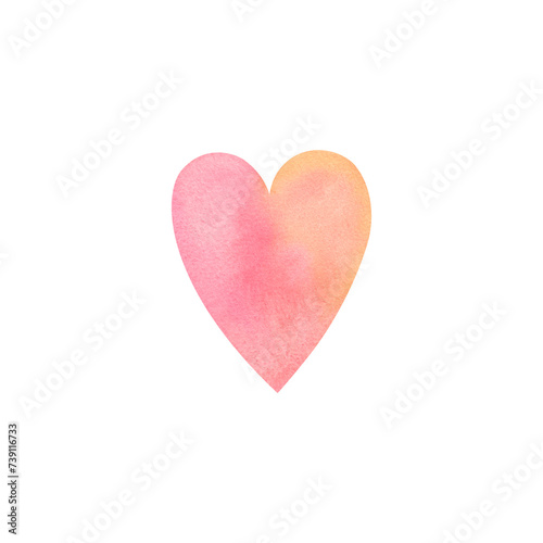 A pink watercolor heart on a white background. The illustration is hand-drawn. Valentine's day. A celebration of love. Clipart, stickers, logo, decor.