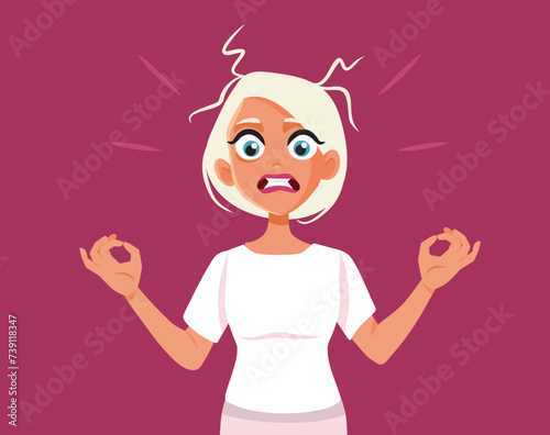 Stressed Unhappy Woman Suffering a Migraine Vector Character Illustration. Person in pain from anxiety and sickness suffering painful headaches
