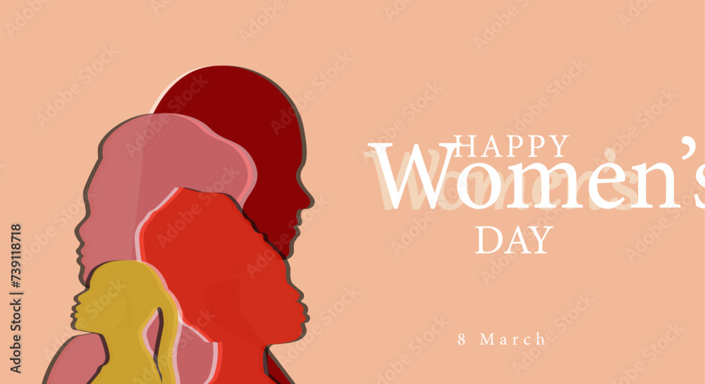 Happy Women's Day. Women's Day background design, woman silhouette illustration.