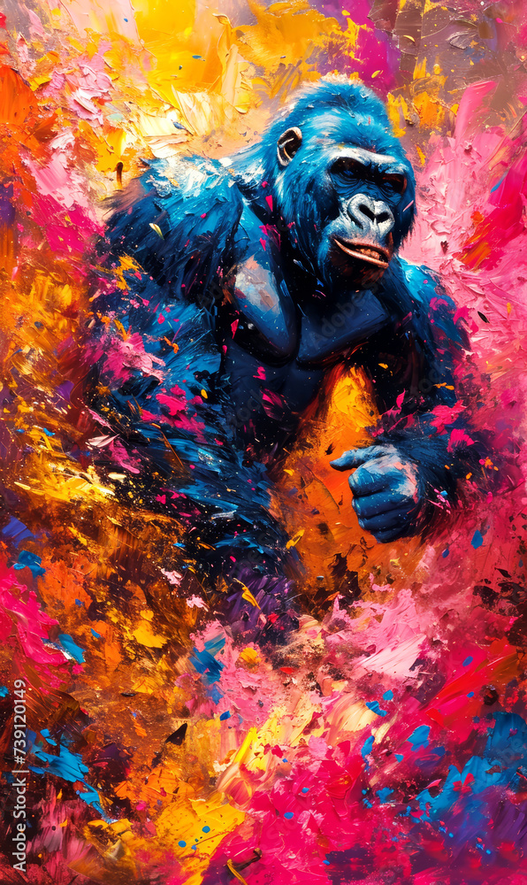 Obraz premium Chimpanzee oil color painting colorful abstract background. . 