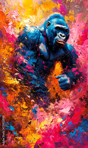 Chimpanzee oil color painting colorful abstract background. . 