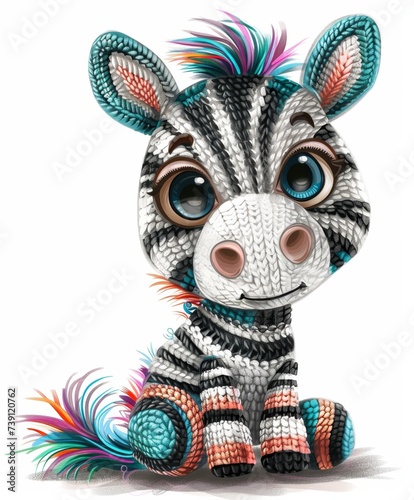 Illustration vector designs a handcrafted style amigurumi zebra with detailed crochet patterns and vibrant yarn colors White background