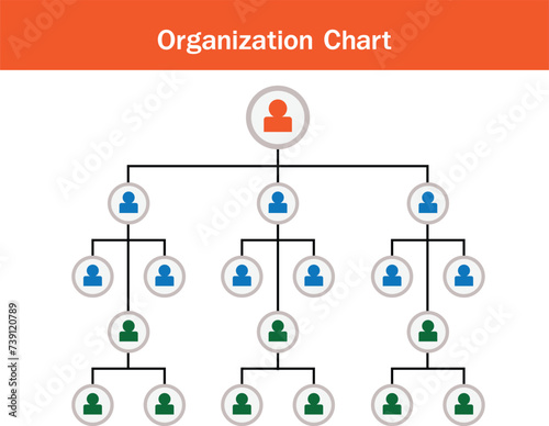 Organization Chart Infographics with People Icon and Abstract Line, Business Structure, Hierarchy of employees,org  Vector Illustration