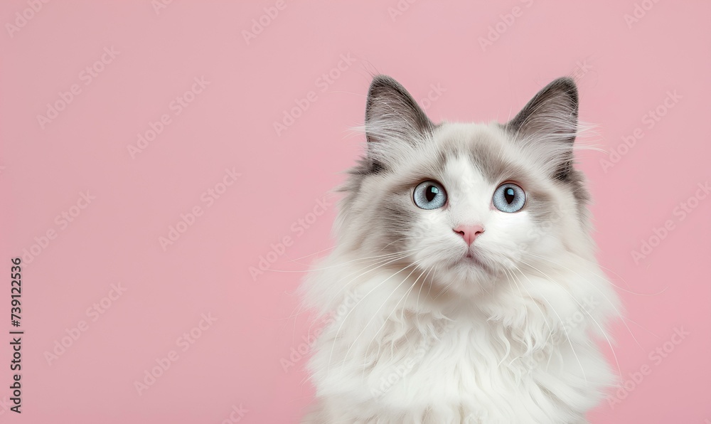 cute ragdoll cat, pink background. generative AI