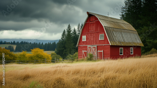 A red barn with sky background photo