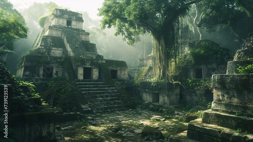 Remains of the historic Mayan metropolis located in Guatemala. photo