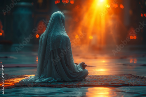 A heartfelt prayer for forgiveness and guidance during the Laylat al-Qadr, the Night of Power, considered the holiest night in Ramadan. Concept of spiritual elevation. Generative Ai. photo