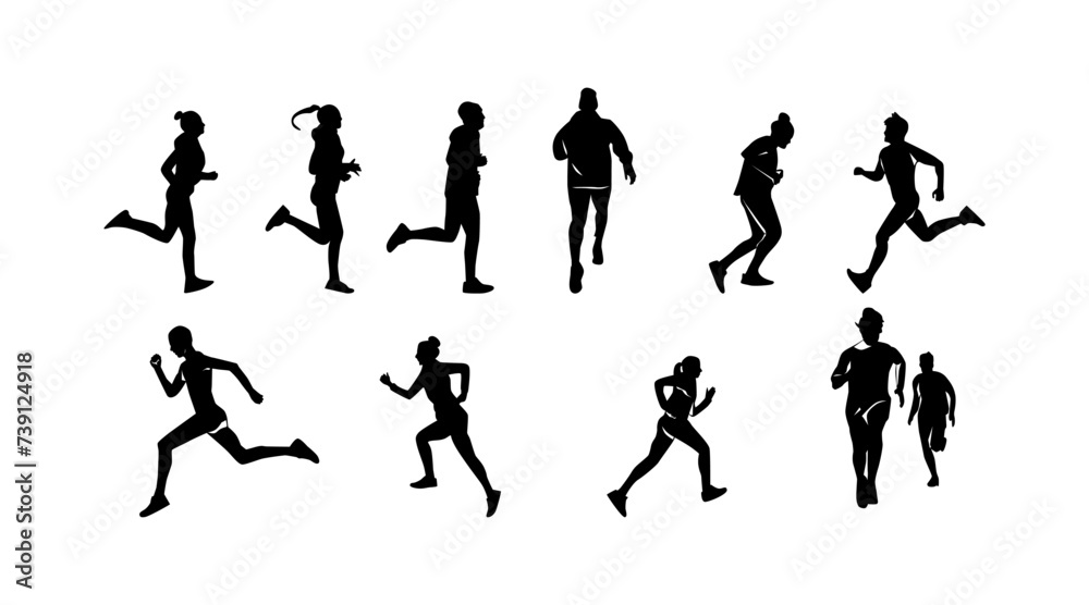 set of silhouettes of running athletes set of silhouettes of running athletes