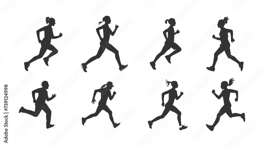 set of silhouettes of running athletes set of silhouettes of running athletes