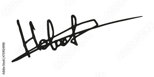 Fake signature hand drawn sample own autograph. Fictitious handwritten signature. Black ink. Scribble for sample contracts documents certificates or letters. Vector illustration. photo