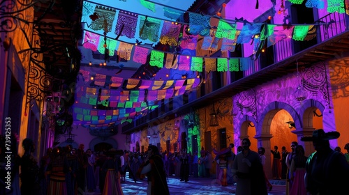 On the spectral streets of a spectral town, Cinco De Mayo unfolds in a surreal display of spectral festivities. Spectral papel picado flutters in the spectral breeze