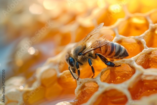 Bee on Honeycomb Close-Up