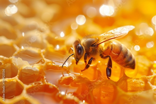 Bee on Honeycomb Close Up