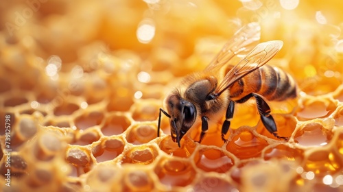Bee on Honeycomb Close-Up © BrandwayArt