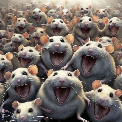 A crowd of rats laughs.