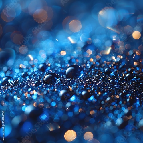 A backdrop filled with sapphire glitter bokeh, exhibiting an unfocused shimmer of royal blue sparkle, reminiscent of crystal droplets, serving as an elegant wallpaper.