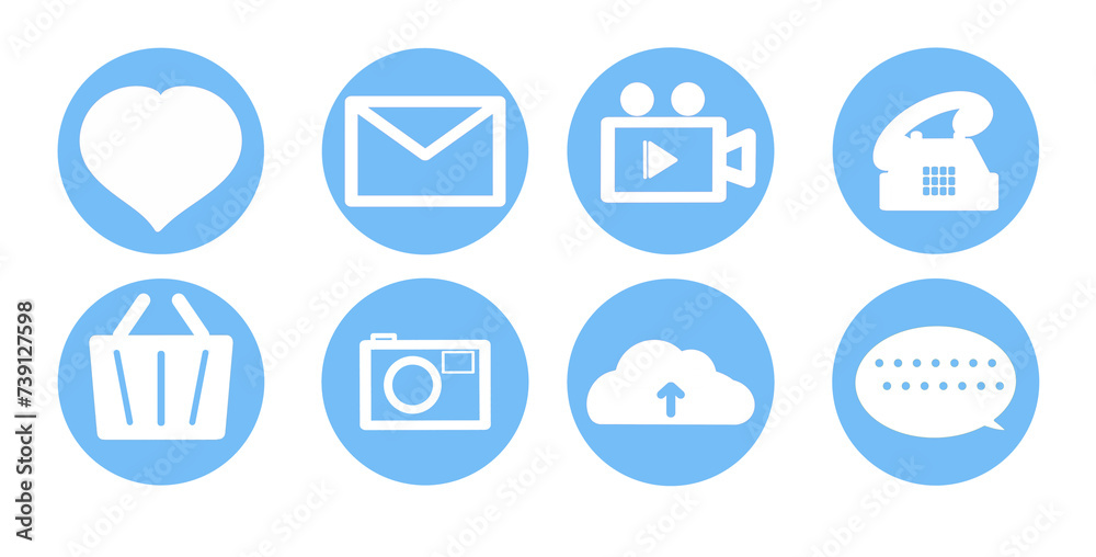 communication icon button set in blue color transparency PNG communication icon button set in blue color transparency PNG