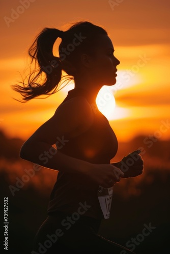 Woman Running in Front of Sunset